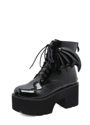 Archy Womens Angel Wing Patent Leather Ankle Booties
