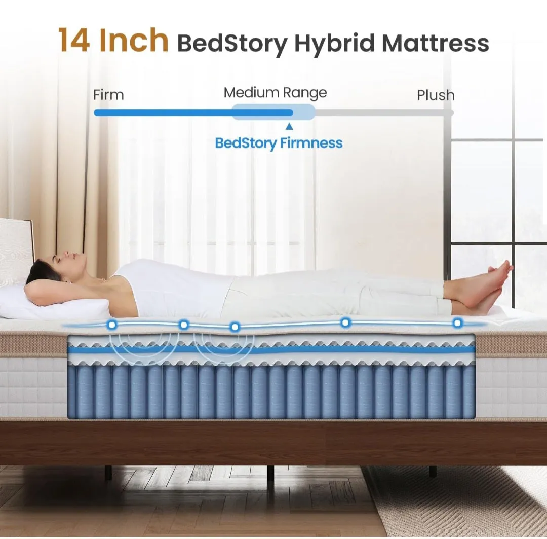 (Bedding) BedStory Full Mattress/14 Inch Hybrid Mattress in A Box with Gel/Memory Foam/Pocket Spring Motion Isolation/No Fiberglass/CertiPUR-US Certified Mattress/Full Size