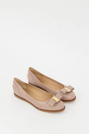 Beige Leather Vara Bow Stitched Flat