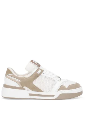 Beige White Suede Mesh Sneakers