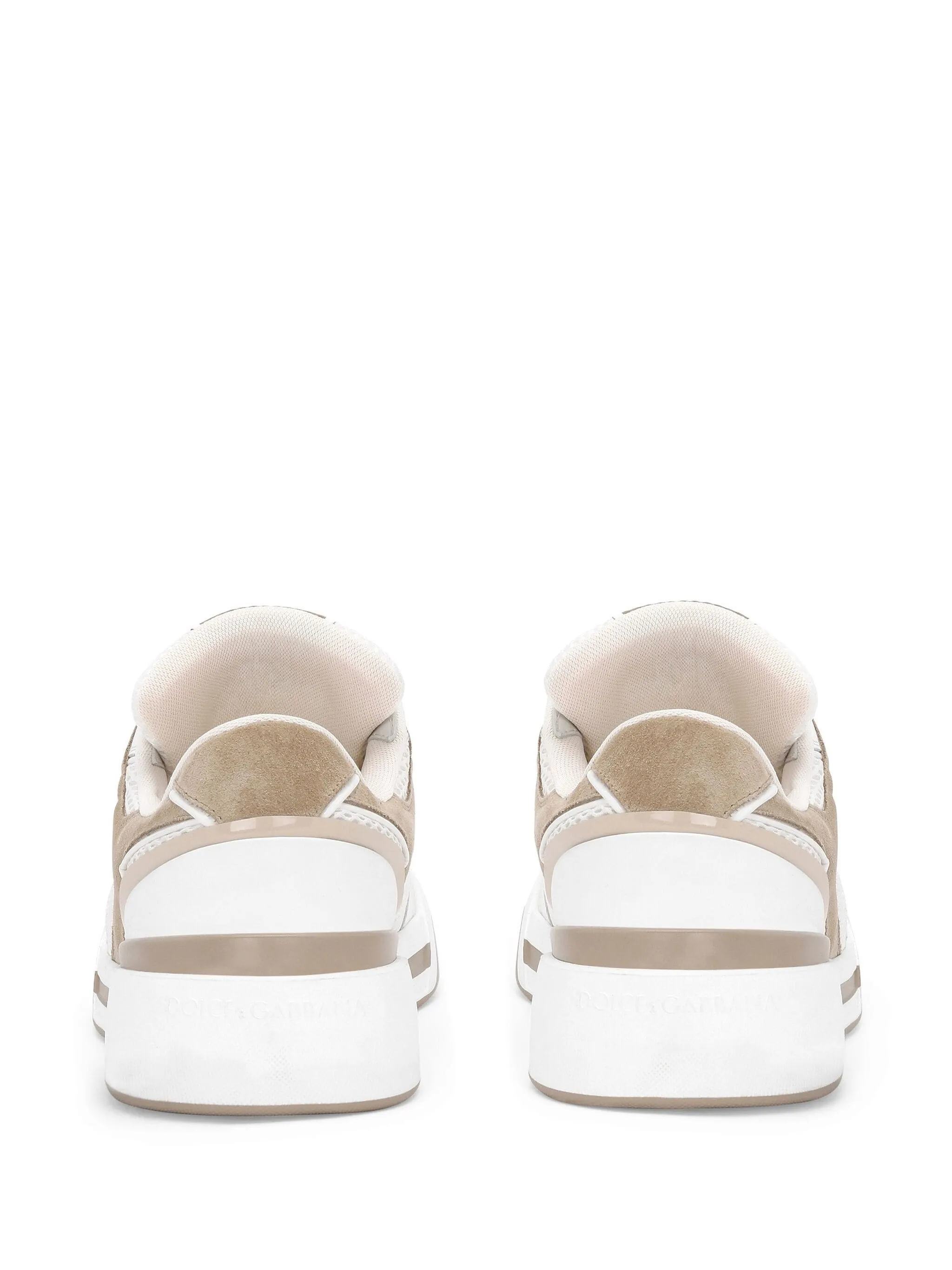 Beige White Suede Mesh Sneakers