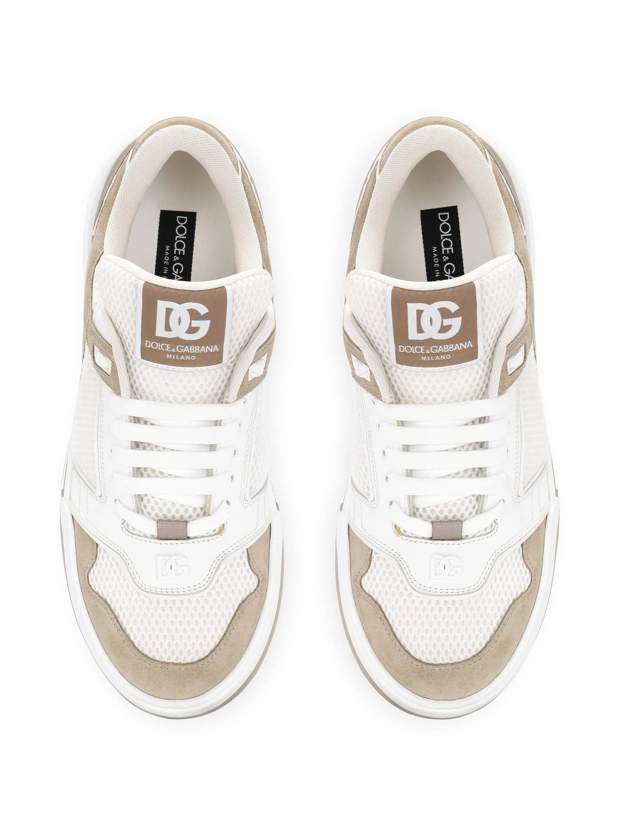 Beige White Suede Mesh Sneakers