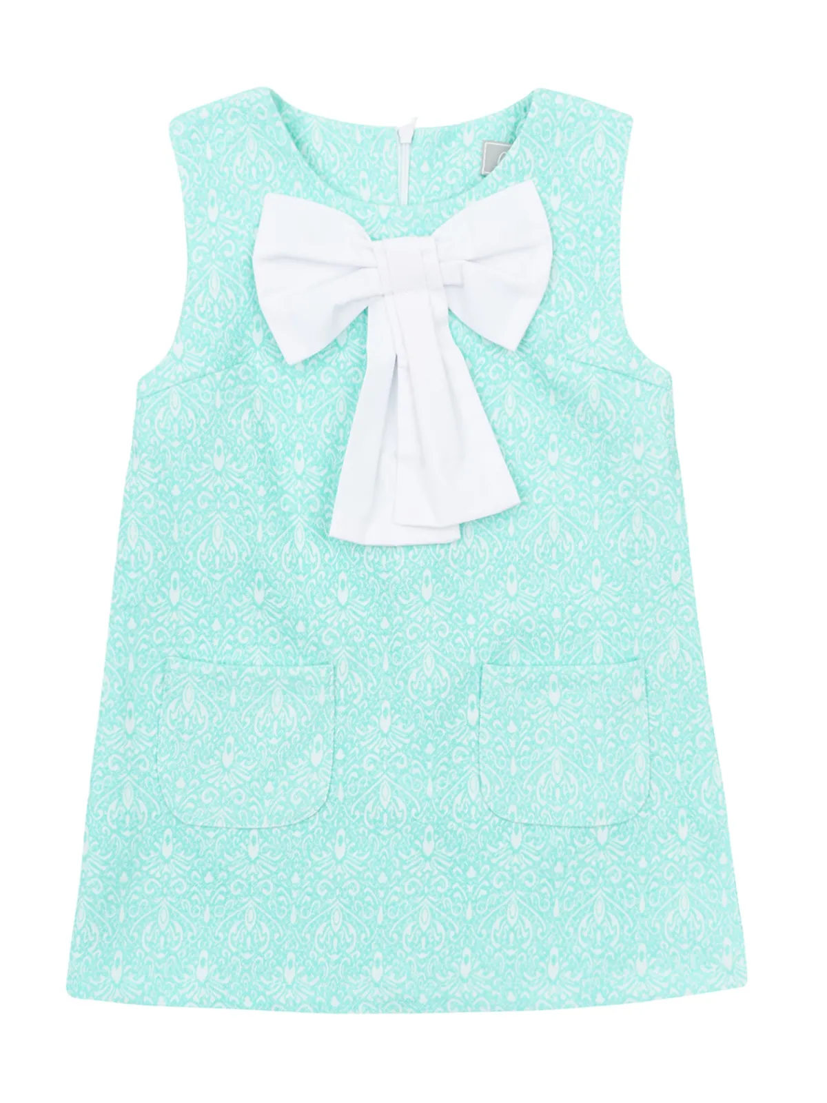 Big Bow Mint Jacquard Dress by Kids Couture