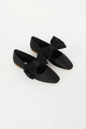 Black Satin Aristocat Bow Ballet Flat