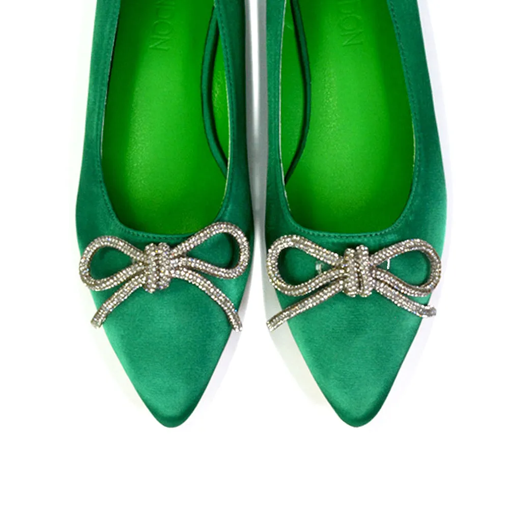 Blossom Diamante Bow Detail Pointed Toe Ballerina Pumps in Fuchsia