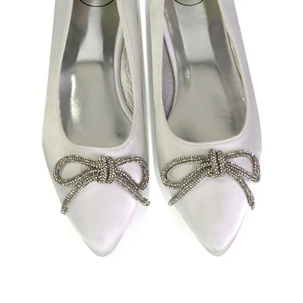 Blossom Diamante Bow Detail Pointed Toe Ballerina Pumps in Fuchsia