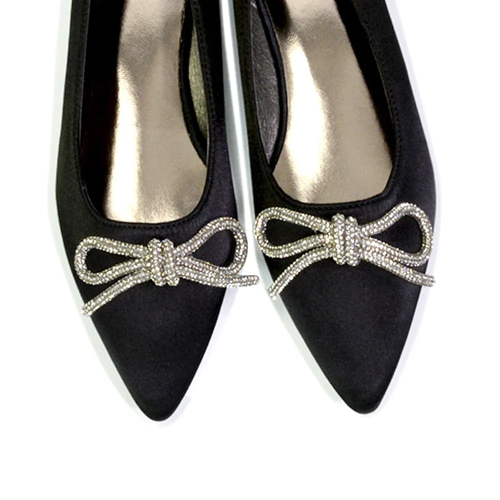 Blossom Diamante Bow Detail Pointed Toe Ballerina Pumps in Fuchsia