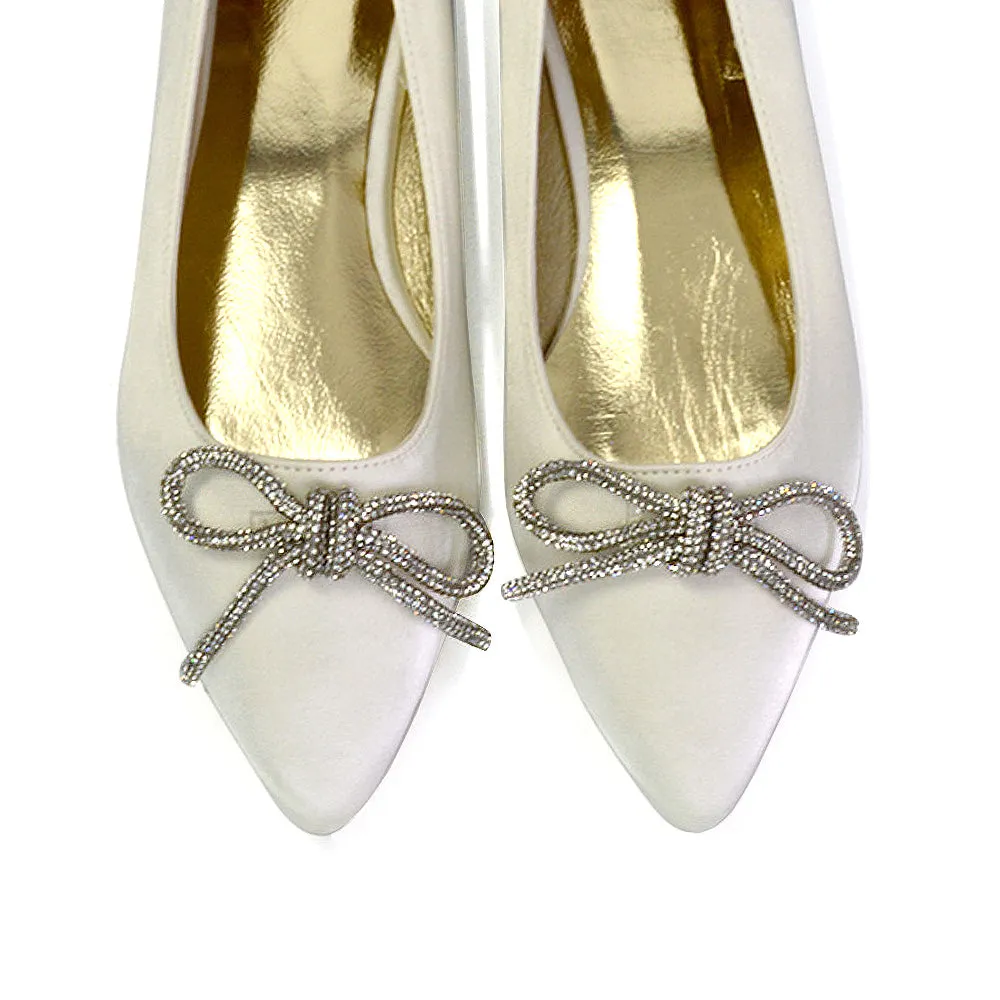 Blossom Diamante Bow Detail Pointed Toe Ballerina Pumps in Fuchsia