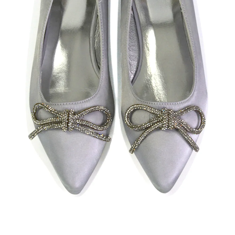 Blossom Diamante Bow Detail Pointed Toe Ballerina Pumps in Fuchsia