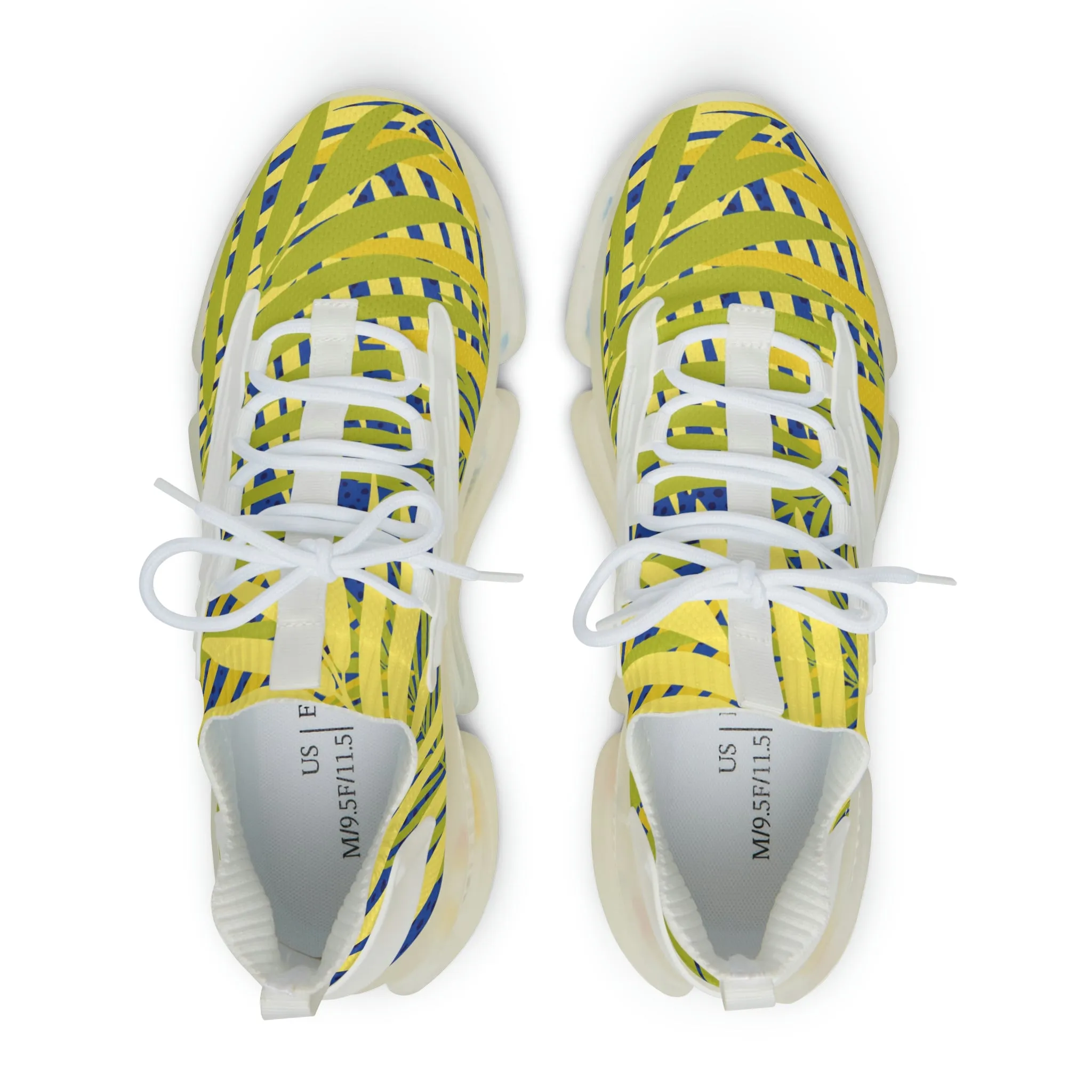 Blue Yellow Tropical Men's Shoes, Tropical Leaves Print Yellow Blue Designer Best Comfy Men's Mesh Sports Sneakers