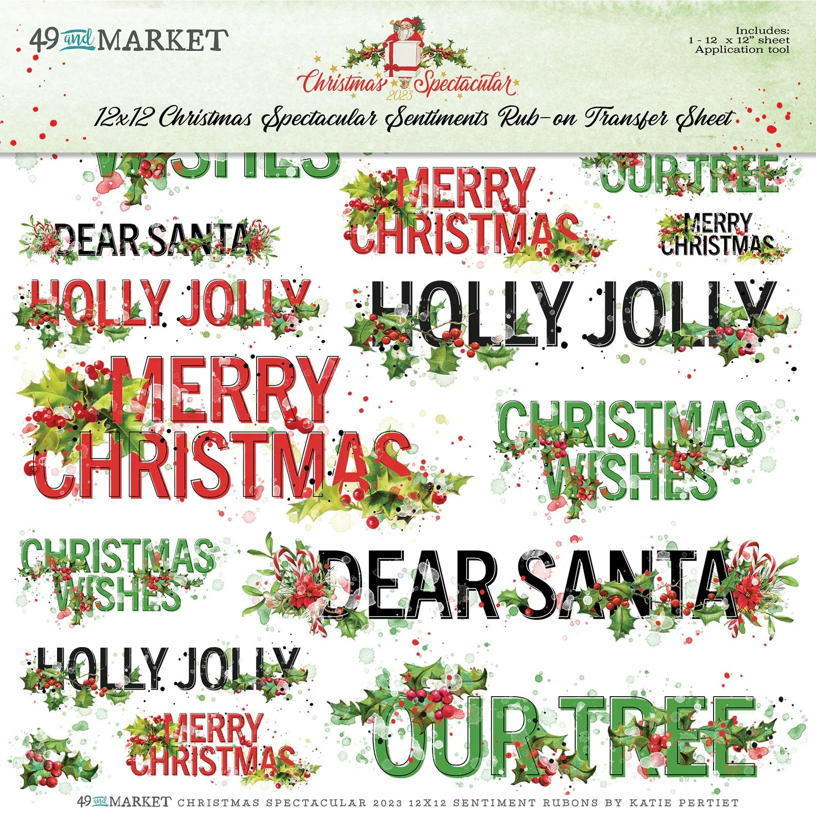 Christmas Spectacular 2023 - 12x12 Sentiments Rub-on Transfer Sheet
