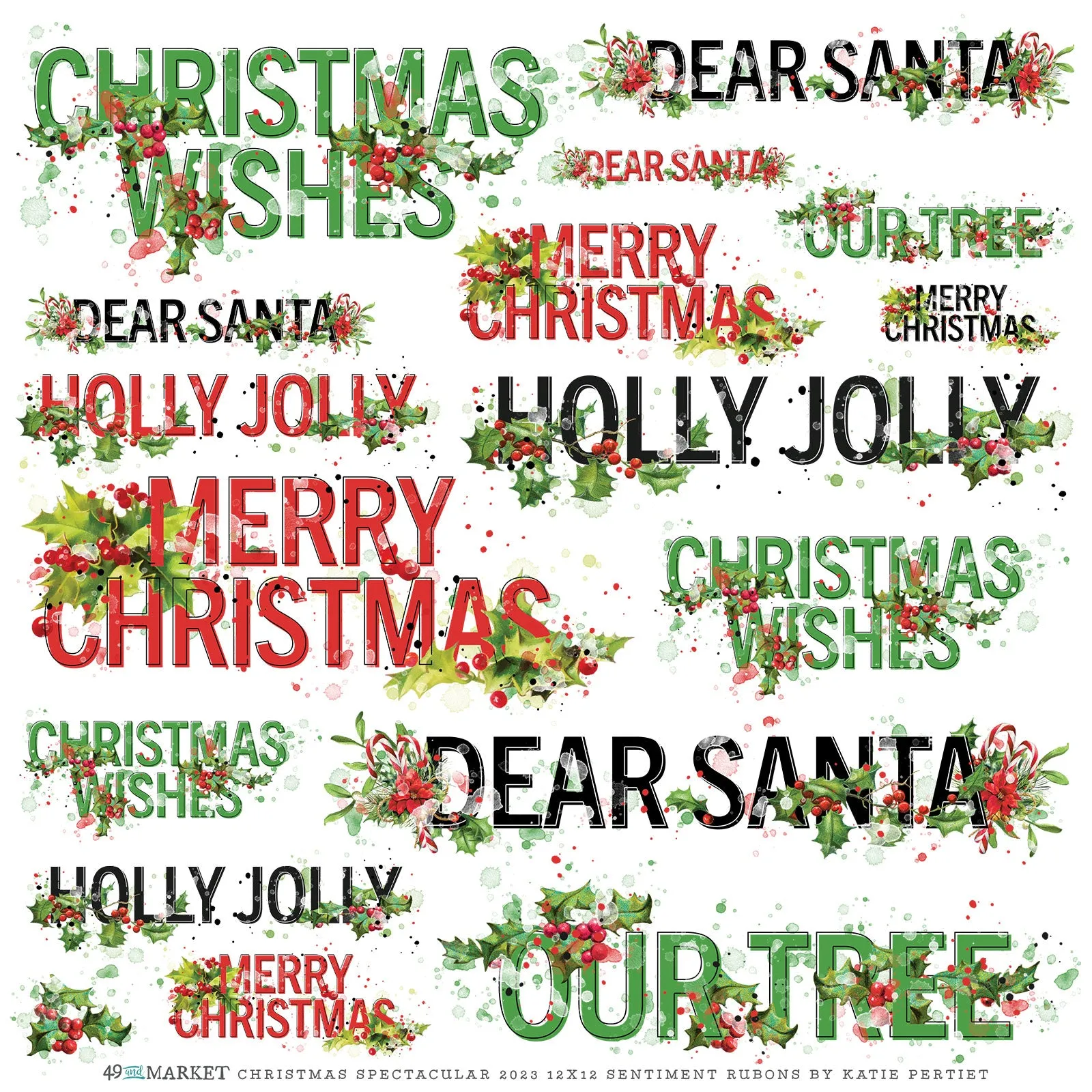 Christmas Spectacular 2023 - 12x12 Sentiments Rub-on Transfer Sheet