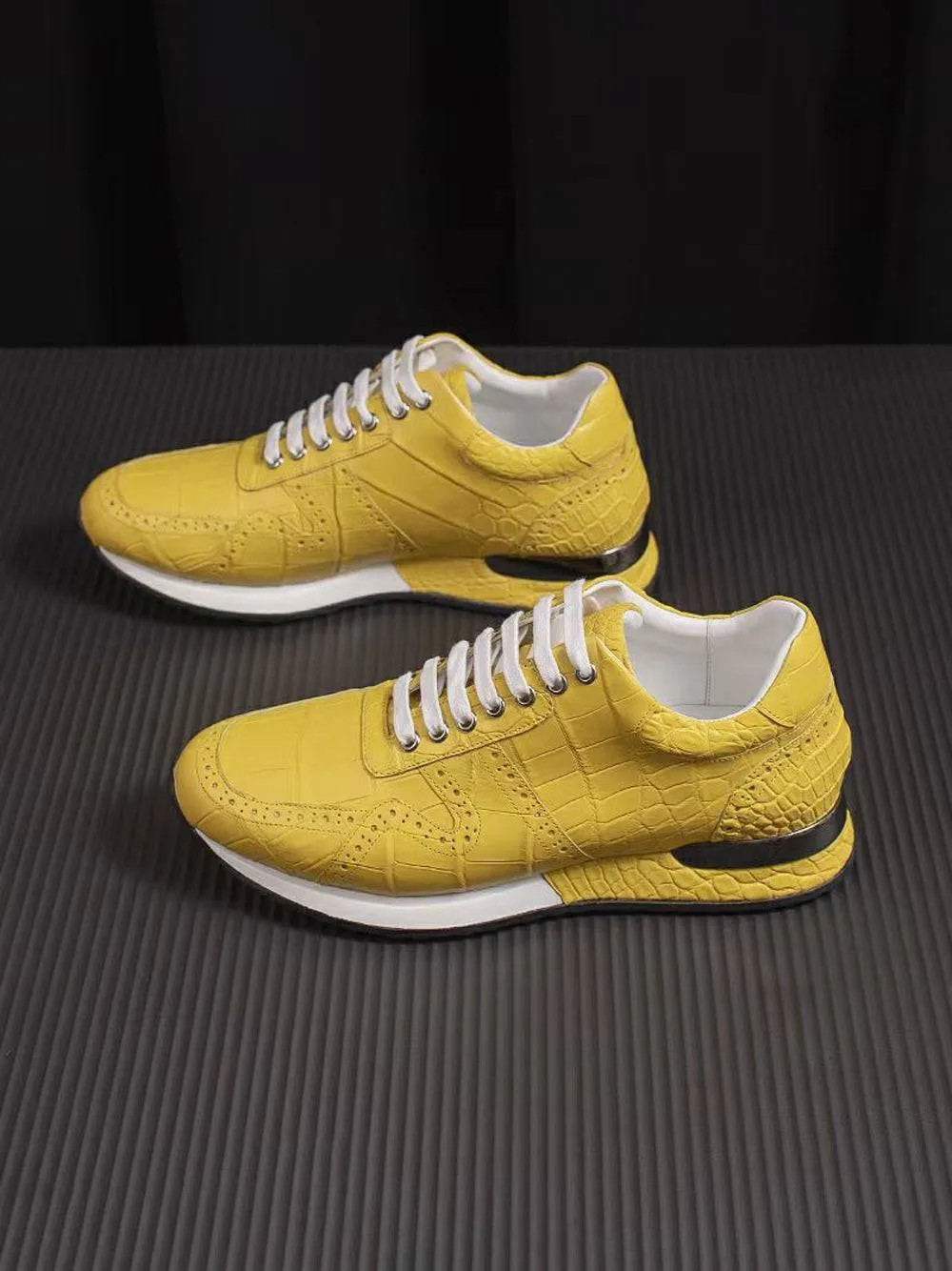 Crocodile Shoes Crocodile Leather Sneaker Shoes Yellow