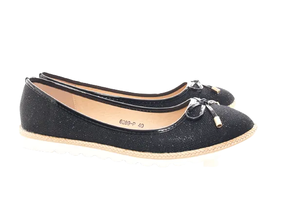 Damen Slipper Ballerina Loafer Mokassins Slip On Flats Freizeit Black # 6289
