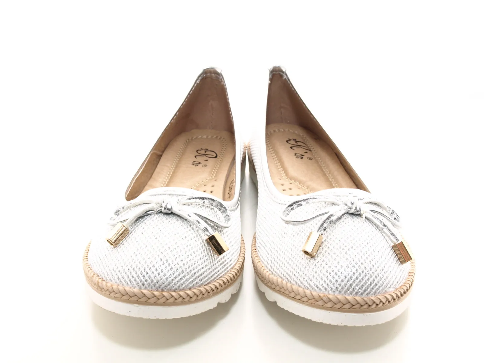 Damen Slipper Ballerina Loafer Mokassins  Slip On Flats Freizeit Silver #  6289