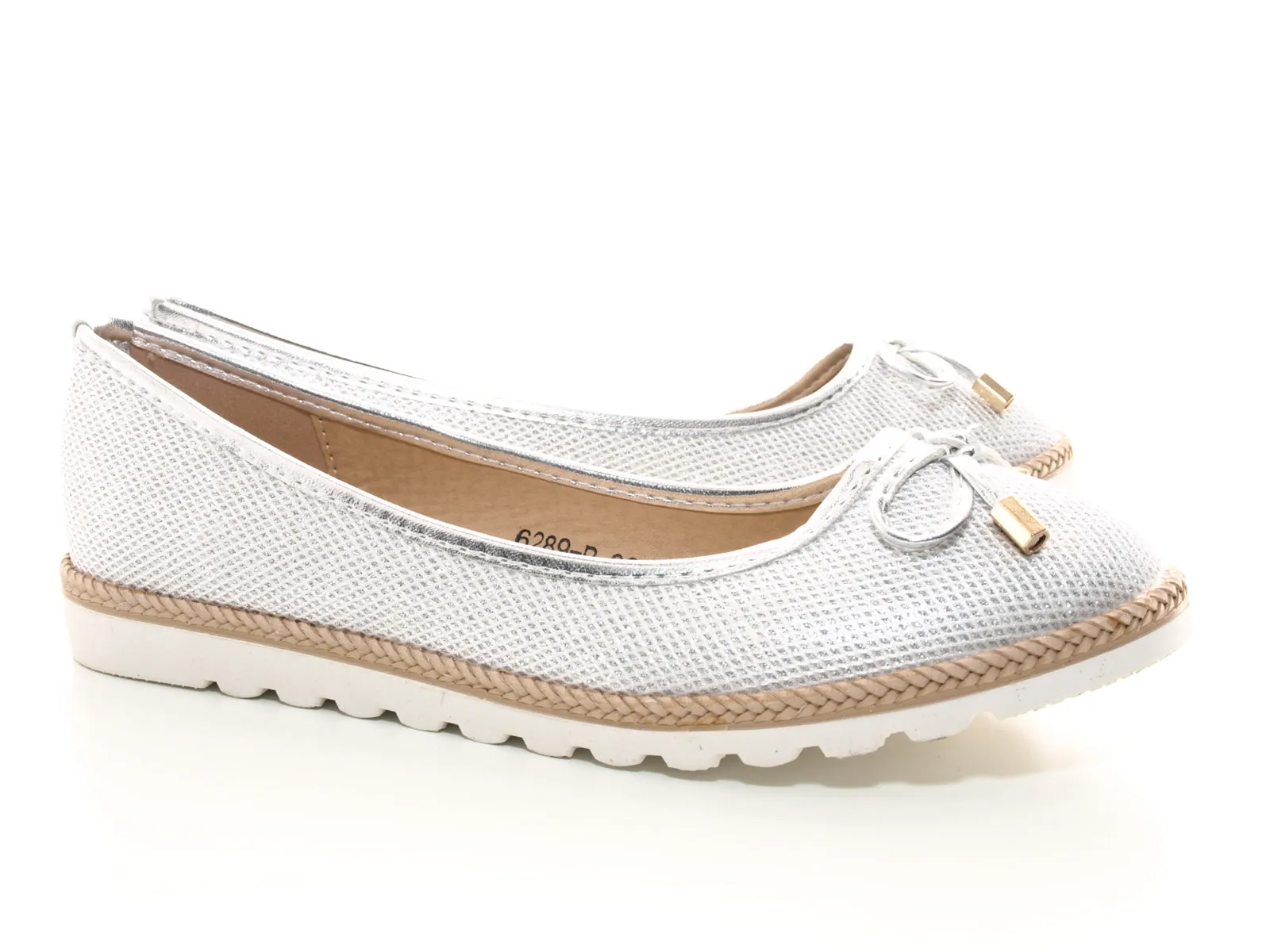 Damen Slipper Ballerina Loafer Mokassins  Slip On Flats Freizeit Silver #  6289