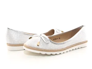 Damen Slipper Ballerina Loafer Mokassins  Slip On Flats Freizeit Silver #  6289