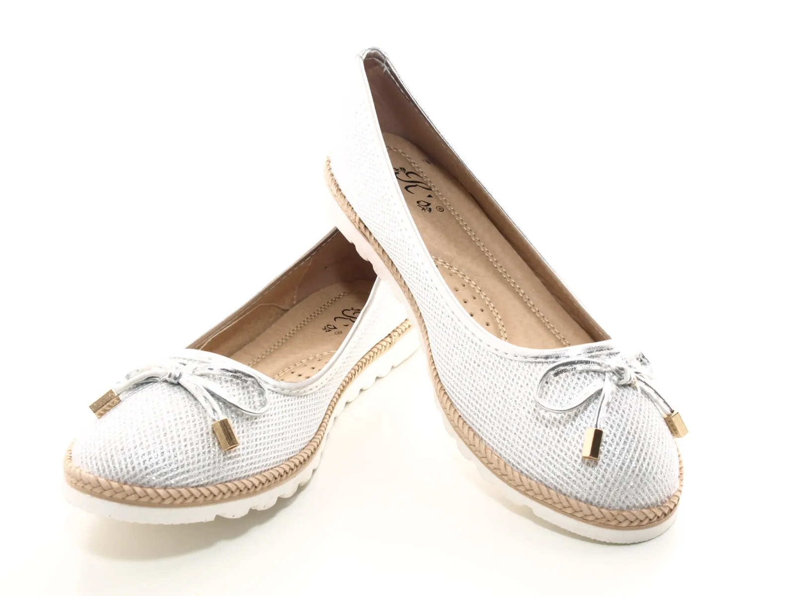 Damen Slipper Ballerina Loafer Mokassins  Slip On Flats Freizeit Silver #  6289