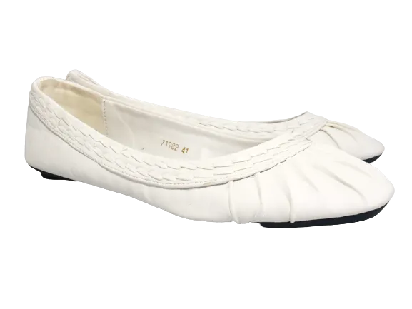 Damen Slipper Halbschuhe Ballerina Loafer Mokassins Slip On Flats Freizeit White # 71982