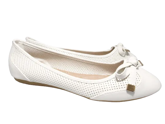 Damen Slipper Halbschuhe Ballerina Loafer Mokassins Slip On Flats Freizeit White # 7443