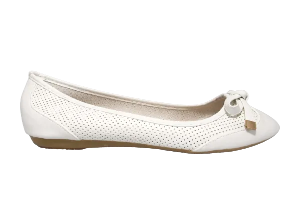 Damen Slipper Halbschuhe Ballerina Loafer Mokassins Slip On Flats Freizeit White # 7443