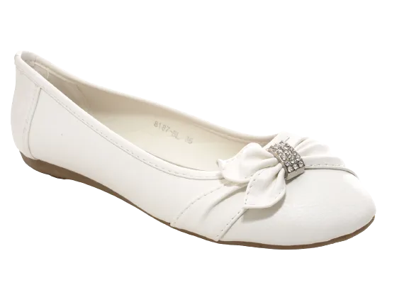Damen Slipper Halbschuhe Ballerina Loafer Mokassins Slip On Flats Freizeit White # 8187