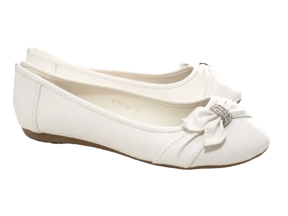 Damen Slipper Halbschuhe Ballerina Loafer Mokassins Slip On Flats Freizeit White # 8187
