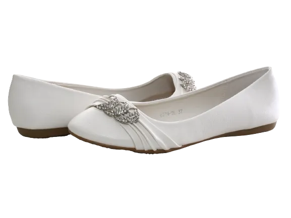 Damen Slipper Halbschuhe Ballerina Loafer Mokassins Slip On Flats Freizeit White # 8274