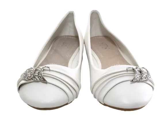 Damen Slipper Halbschuhe Ballerina Loafer Mokassins Slip On Flats Freizeit White # 8274