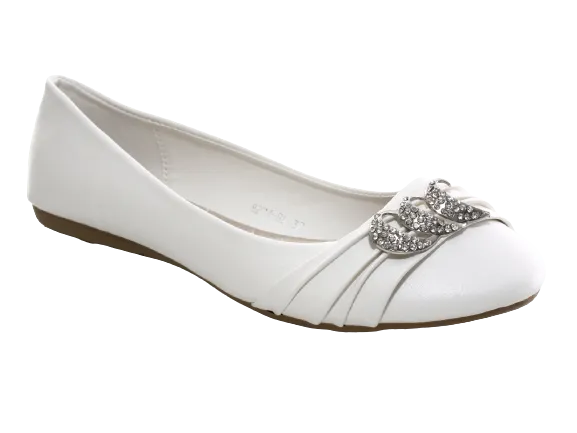 Damen Slipper Halbschuhe Ballerina Loafer Mokassins Slip On Flats Freizeit White # 8274