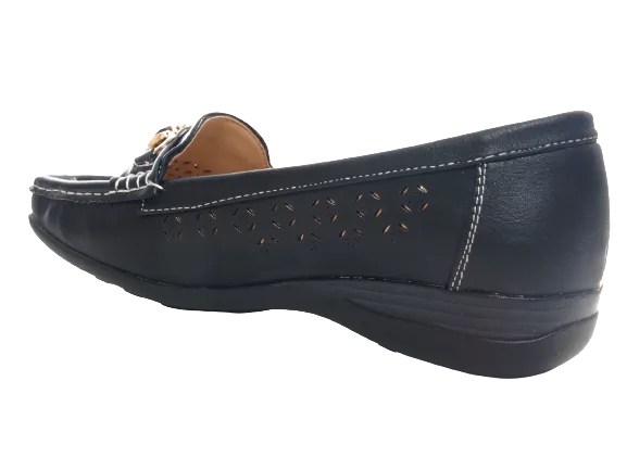 Damen Slipper Keilabsatz Ballerina Loafer Mokassins  Slip On Flats Freizeit Black #  13108-1