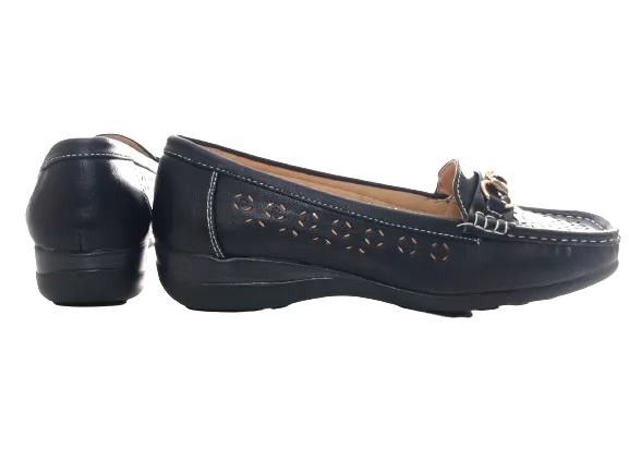 Damen Slipper Keilabsatz Ballerina Loafer Mokassins  Slip On Flats Freizeit Black #  13108-1