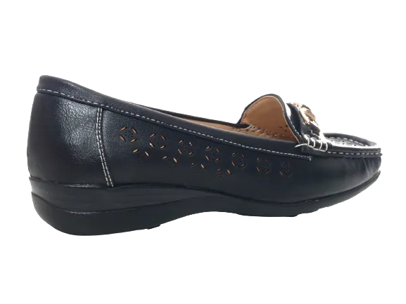 Damen Slipper Keilabsatz Ballerina Loafer Mokassins  Slip On Flats Freizeit Black #  13108-1