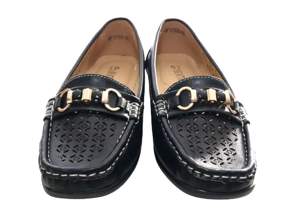 Damen Slipper Keilabsatz Ballerina Loafer Mokassins  Slip On Flats Freizeit Black #  13108-1