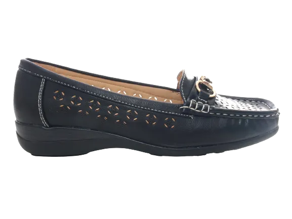 Damen Slipper Keilabsatz Ballerina Loafer Mokassins  Slip On Flats Freizeit Black #  13108-1