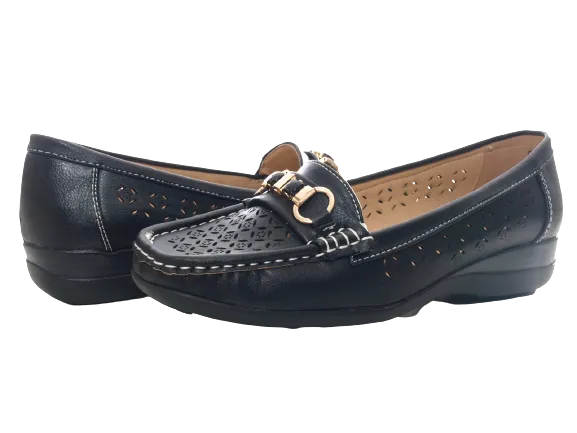 Damen Slipper Keilabsatz Ballerina Loafer Mokassins  Slip On Flats Freizeit Black #  13108-1