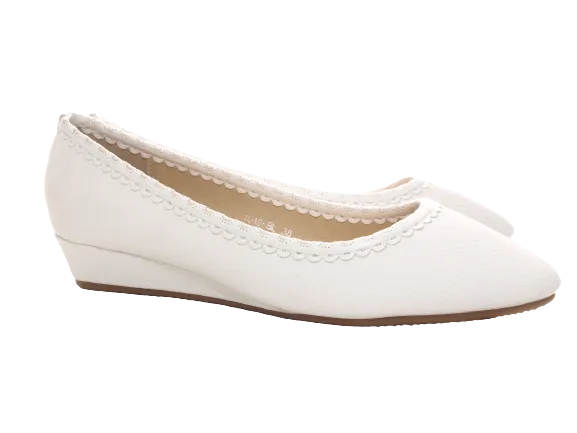 Damen Slipper Keilabsatz Ballerina Loafer Mokassins Slip On Flats Freizeit White # 1048