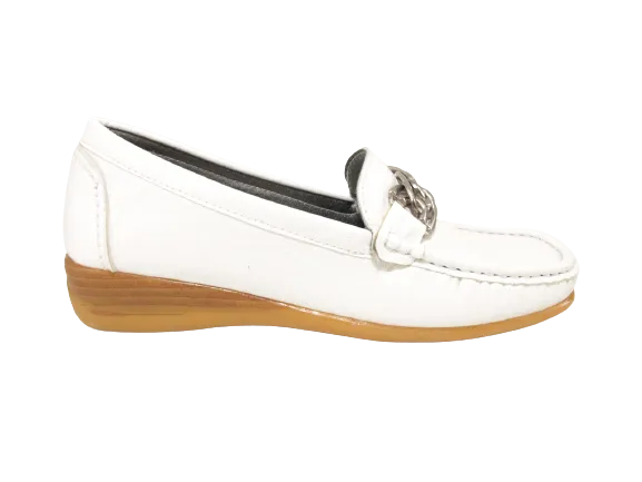 Damen Slipper Keilabsatz Ballerina Loafer Mokassins Slip On Flats Freizeit White # 827-10