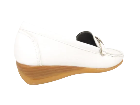 Damen Slipper Keilabsatz Ballerina Loafer Mokassins Slip On Flats Freizeit White # 827-10