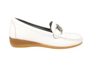 Damen Slipper Keilabsatz Ballerina Loafer Mokassins Slip On Flats Freizeit White # 827-10
