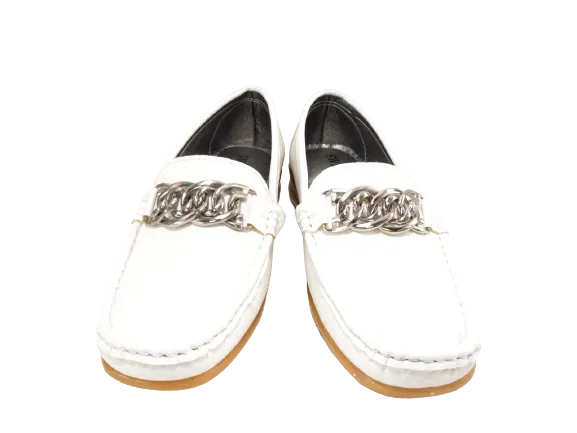 Damen Slipper Keilabsatz Ballerina Loafer Mokassins Slip On Flats Freizeit White # 827-10