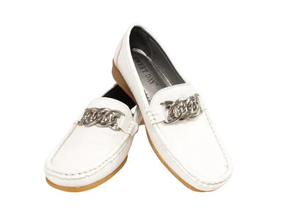 Damen Slipper Keilabsatz Ballerina Loafer Mokassins Slip On Flats Freizeit White # 827-10