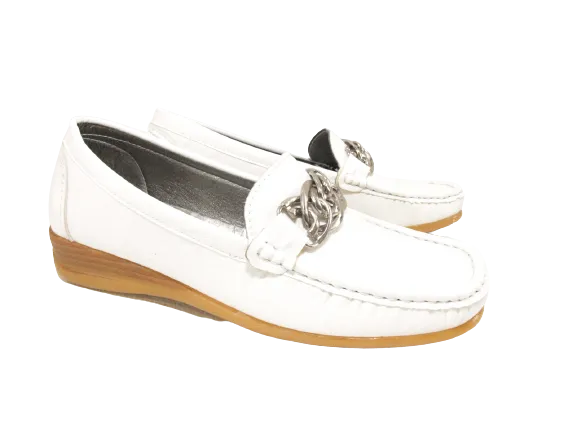 Damen Slipper Keilabsatz Ballerina Loafer Mokassins Slip On Flats Freizeit White # 827-10