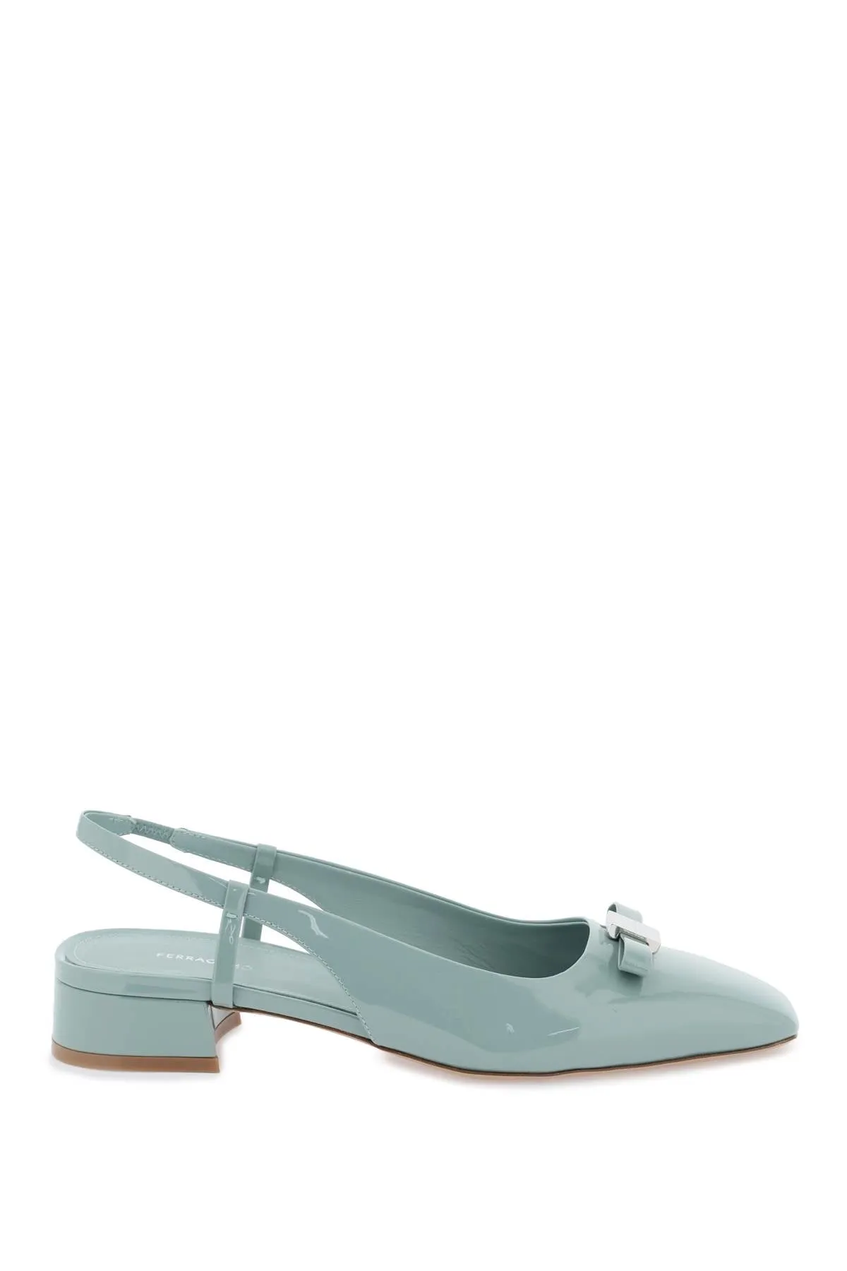 Ferragamo Square Toe Green Leather Slingback Pumps for Women