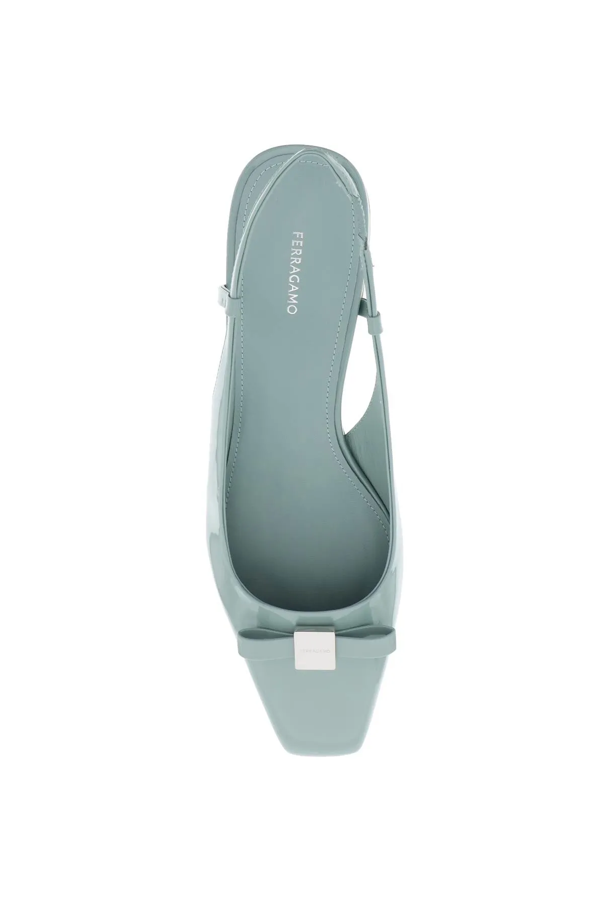 Ferragamo Square Toe Green Leather Slingback Pumps for Women