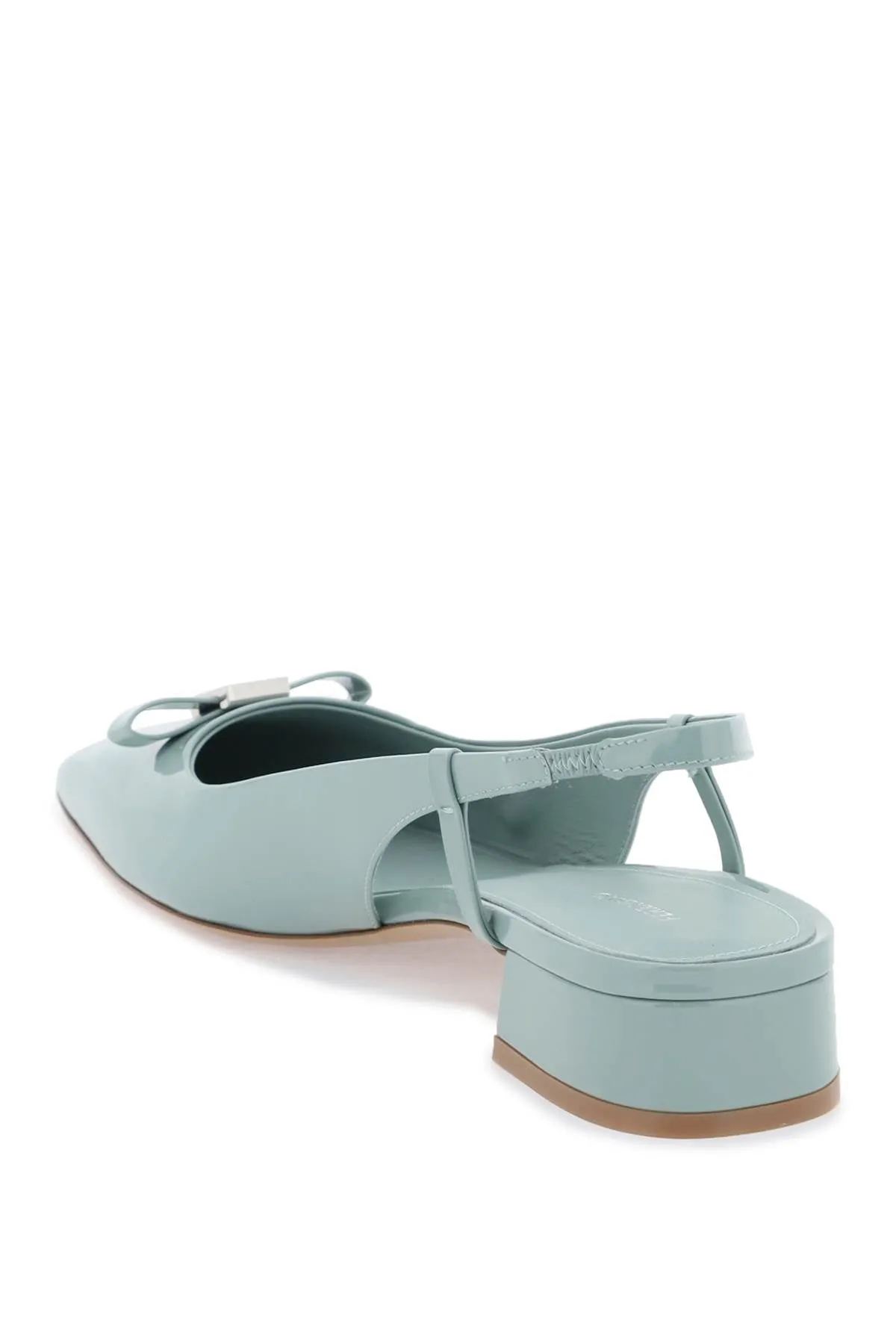 Ferragamo Square Toe Green Leather Slingback Pumps for Women