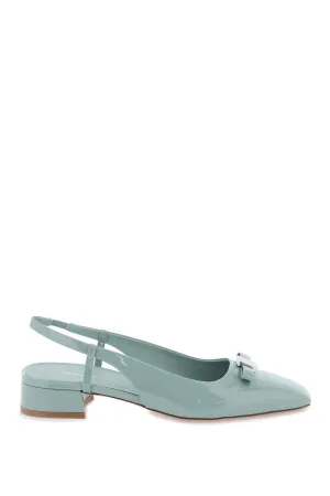 Ferragamo Square Toe Green Leather Slingback Pumps for Women