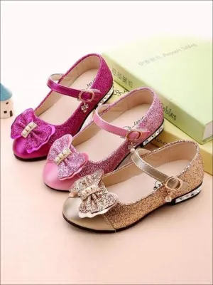 Girls Pearl Glitter Bow Tie Mary Jane Flats By Liv and Mia