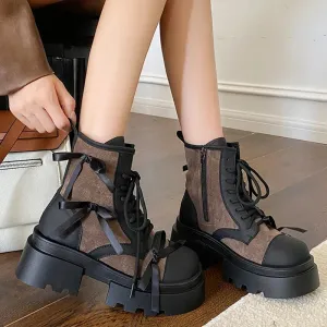 Hnzxzm Flats Women Ankle Chelsea Boots Fashion Platform Designer Bow Shoes New Trend Goth Boots Lace Up Zapatillas Mujer
