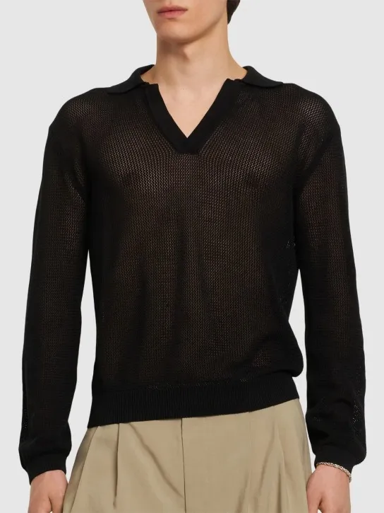 Laneus   Cotton mesh l/s polo 